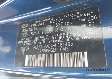 2017 Hyundai Accent Se z USA, uszkodzony, nr VIN KMHCT4AE4HU181495